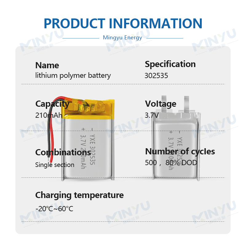 3.7 V Li-ion Battery 302535-210mah